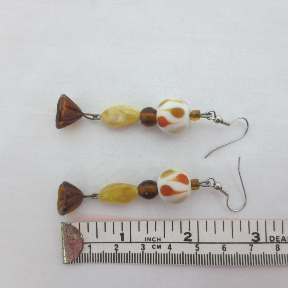 New Brown & Amber Glass Floral Dangle Earrings - Picture 4 of 6